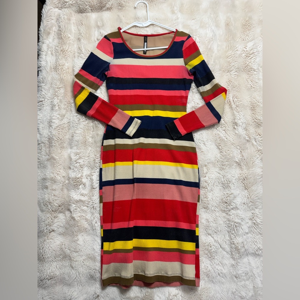 Anthropologie Colorful Striped Long Sleeve Midi Dress in M